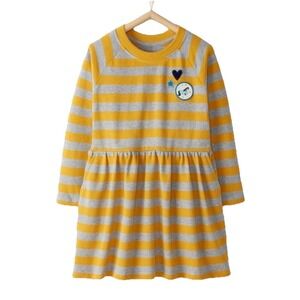 Hanna Andersson Sweatshirt dress 8 Yellow Gray Striped French Terry Droped Waist
